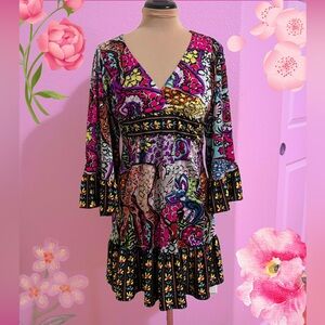 Betsey Johnson Multicolor Boho V-Neck Tunic Dress- Bambi dress.